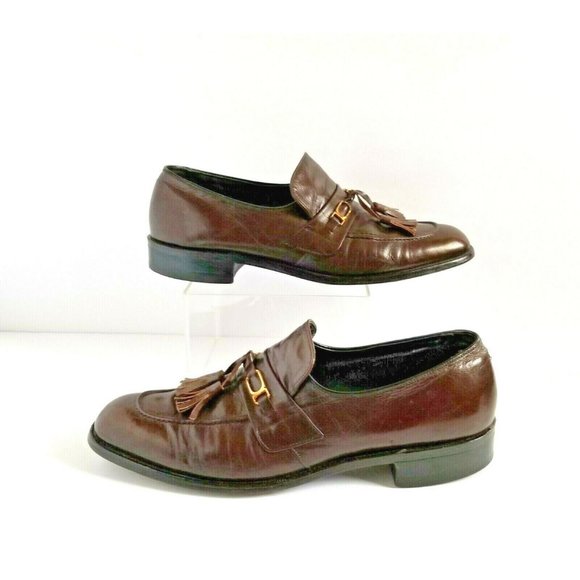 FOOTJOY Brown Leather Dress Loafers Sz 11.5 AAA A Extra Narrow Tassels - Picture 4 of 12